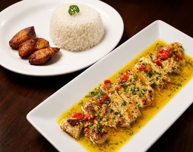 FILETILLO DE POLLO AL AJILLO (Garlic Chicken).