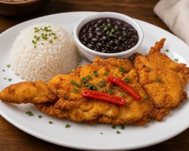 BISTEC DE POLLO EMPANIZADO (Breaded Chicken Steak).