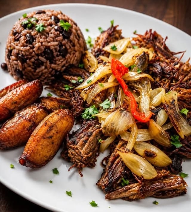 VACA FRITA (Flat Iron Grilled Shredded Beef).